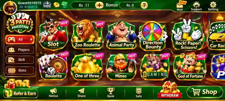 Games available in 3 Patti Pakistan